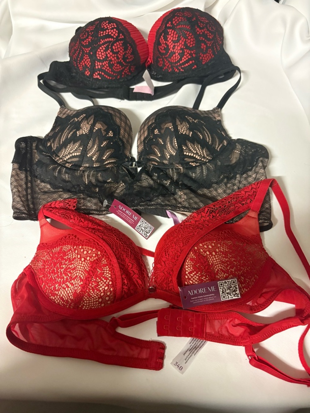 Adore Me Red and Black Lace Push-Up Bras Set